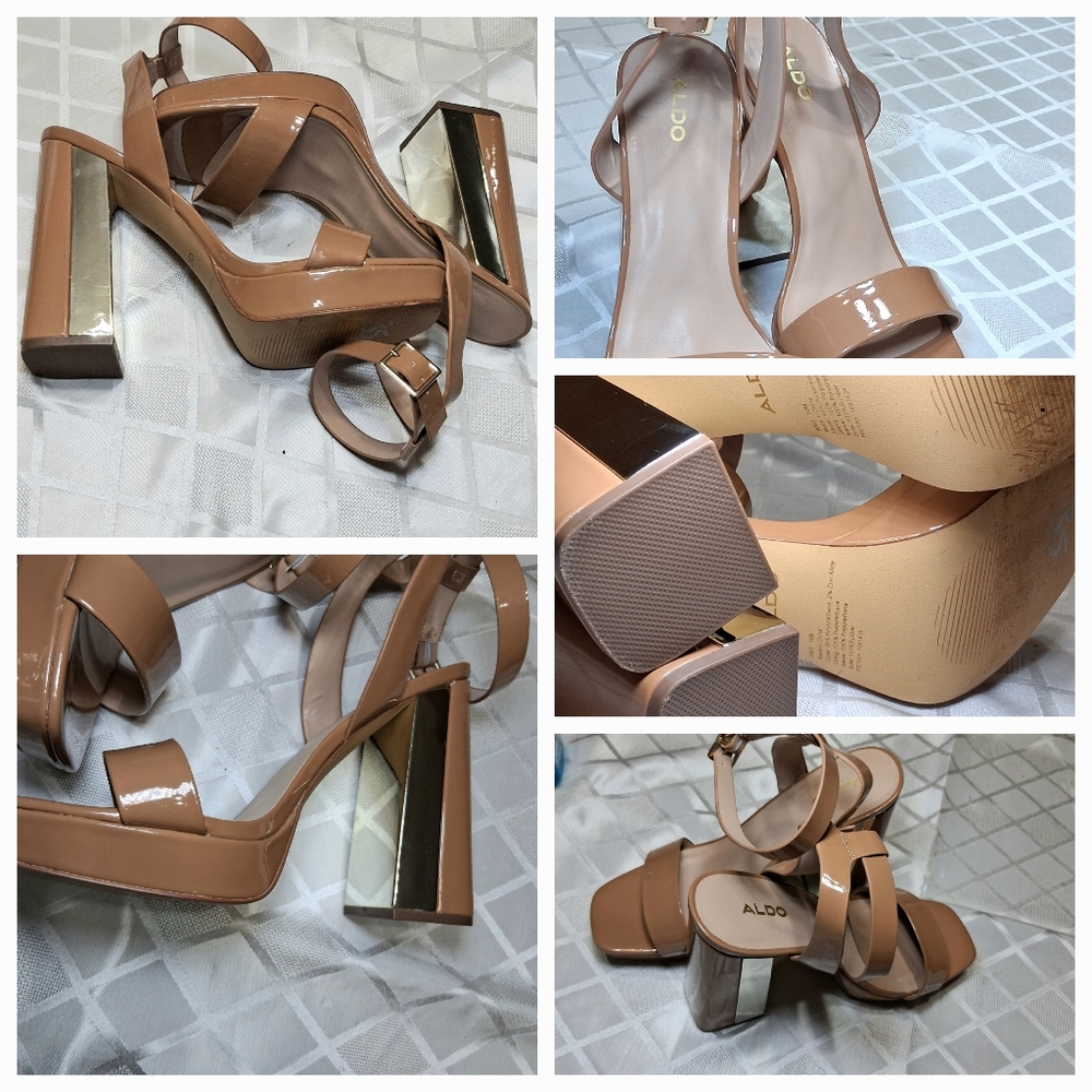 Aldo Women's Brown Patent Strappy Heels